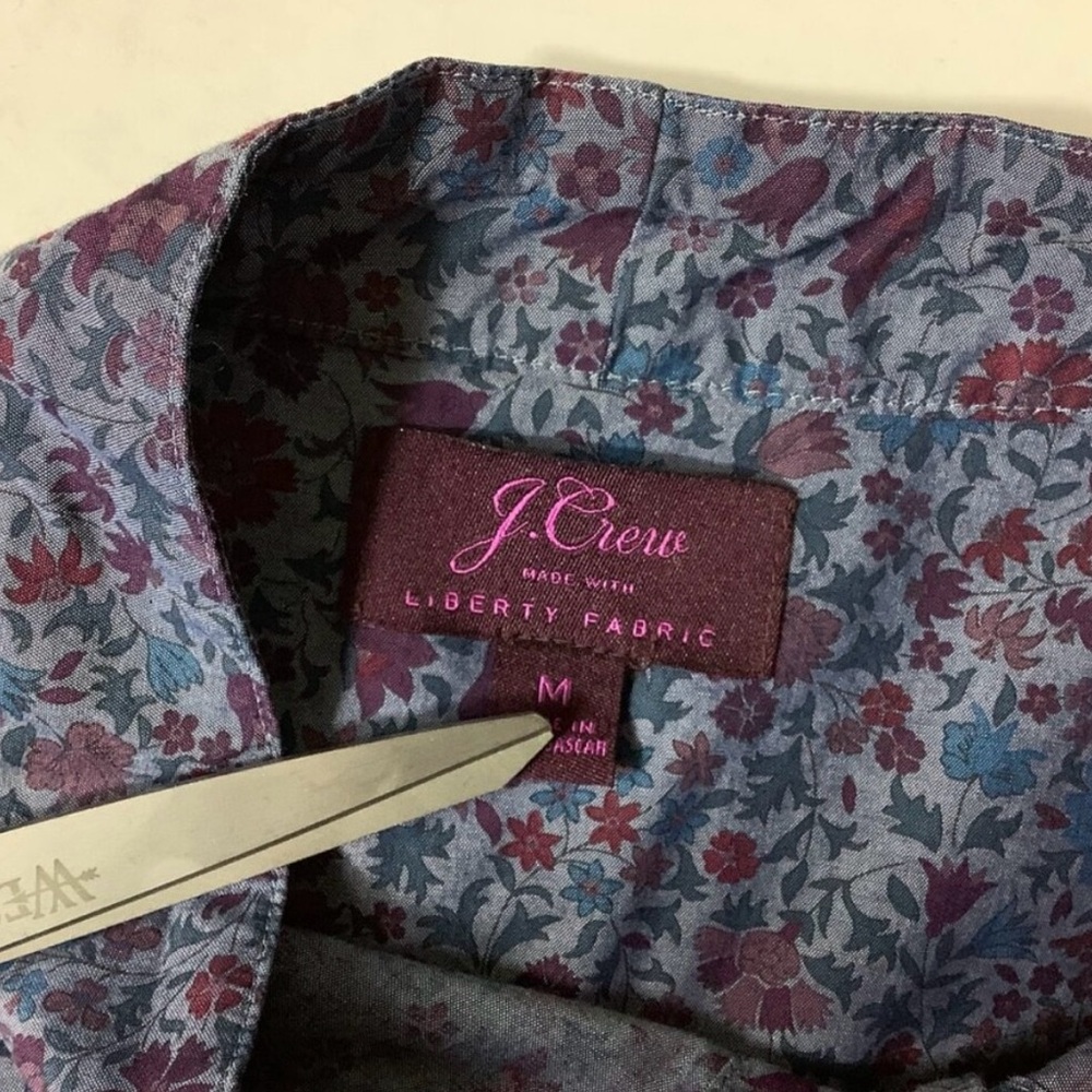 J. Crew Blue Puff Sleeve Blouse with Tie Front - Picture 5 of 7